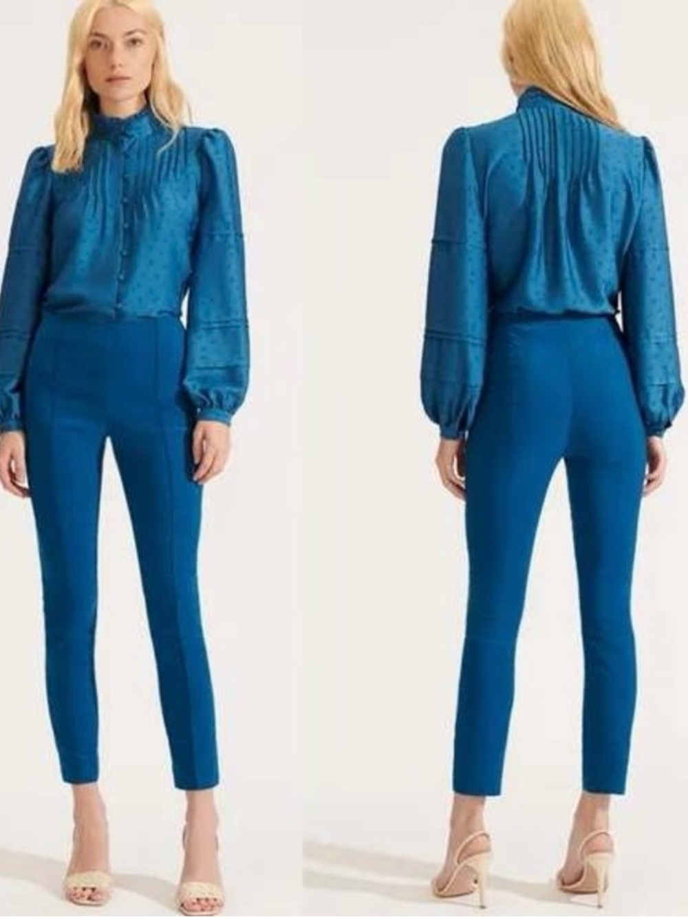 Veronica Beard Teal Slim Ankle Pants